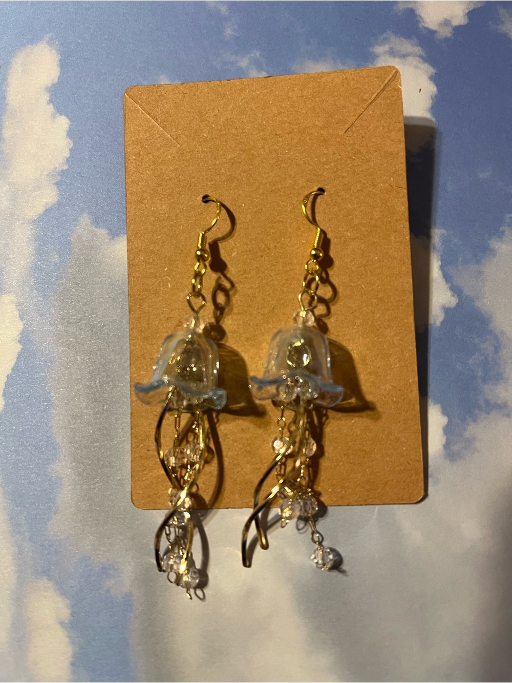 Gold and Clear Jellyfish Dangle Earrings - Women Jewelry